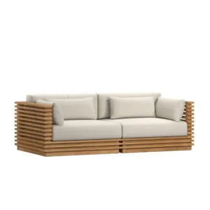 Amabile Sofa Outdoor Kayu Jati Natural Modern Minimalis dengan Bantalan Sofa Anti Air Custom