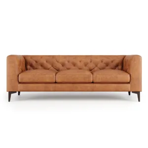 Valencia Sofa Kulit 3 Seater Valencia Sofa Kulit 3 Seater chesterfield tufted kulit asli warna cognac tan kaki kayu walnut gelap custom sofa tersedia untuk ruang tamu modern