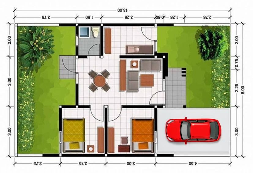 Denah Rumah Minimalis Type 45 Denah Rumah Minimalis Type 45