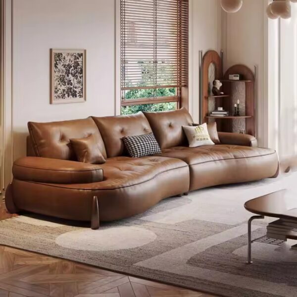 Bella Sofa Set Kulit Ruang Tamu Kulit Coklat