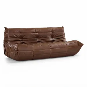 Togo Sofa Leather 3 Seater sofa lantai kulit warna cognac brown tanpa kaki desain ikonik nyaman untuk ruang tamu kecil minimalis