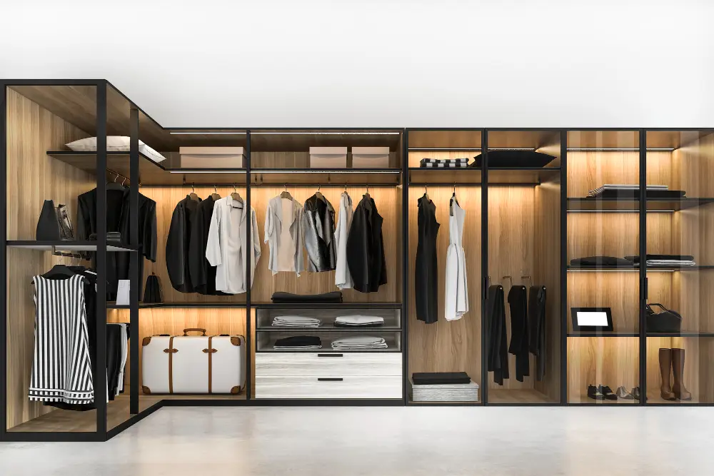 Clean modern finishing walk in closet Clean modern finishing walk in closet