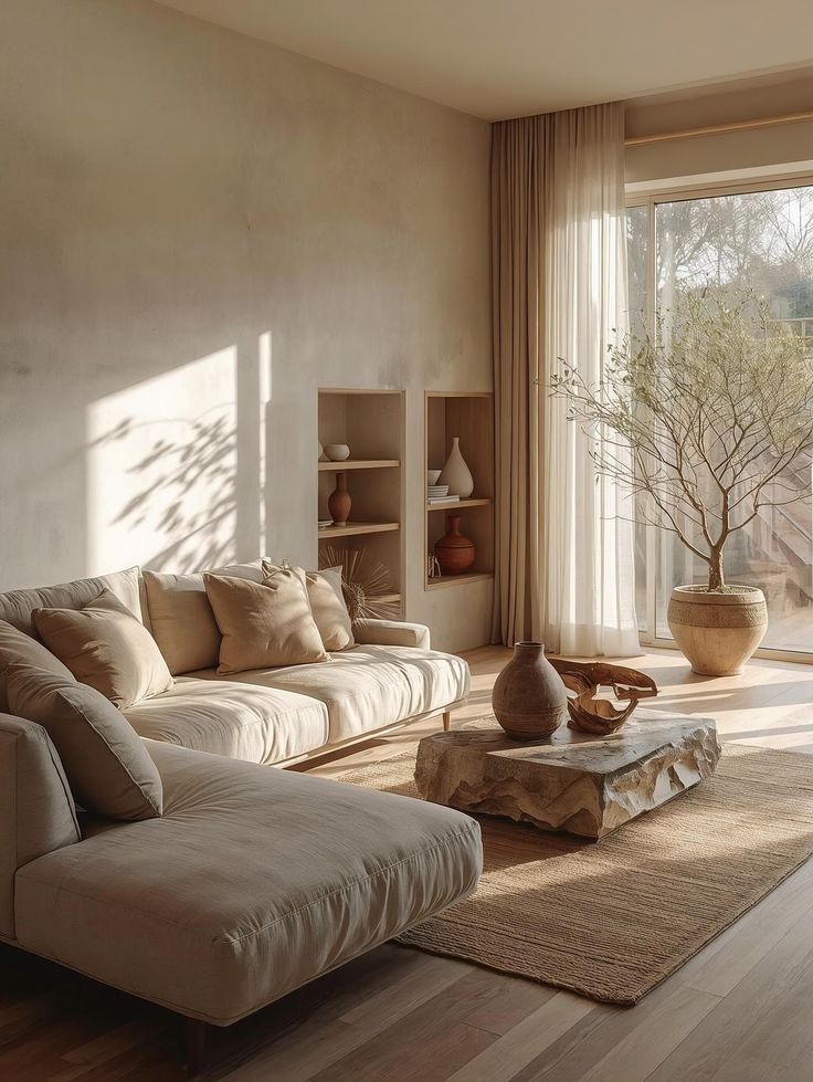 Desain Ruang Tamu Minimalis dengan Sentuhan Wabi Sabi Desain Ruang Tamu Minimalis dengan Sentuhan Wabi-Sabi