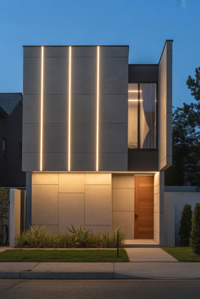 Fasad Rumah Minimalis dengan Pencahayaan Eksterior Fasad Rumah Minimalis dengan Pencahayaan Eksterior