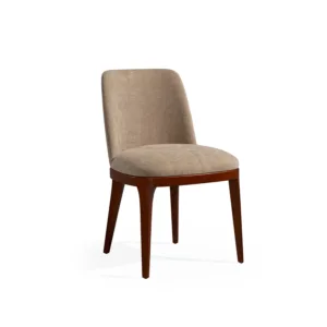 Komo Dining Chair kursi makan modern rangka kayu solid cherry pelapis kain tekstur taupe minimalis elegan untuk ruang makan kontemporer