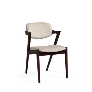 Lisbon Dining Chair rangka kayu solid walnut pelapis kain boucle krem scandinavian minimalis elegan untuk ruang makan modern