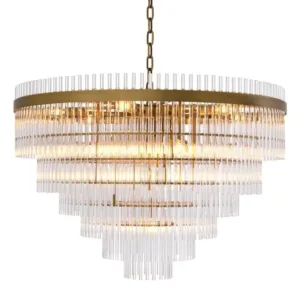 East Chandelier lampu gantung bulat bertingkat 5 layer crystal glass bening frame antique brass elegan ballroom hotel Jakarta