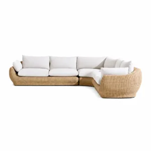 Kairo Outdoor Sofa Anyaman Rotan Natural L Shape dengan Bantalan Sofa Anti Air Jakarta