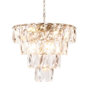 Roma Chandelier lampu gantung bulat 3 tier crystal cut glass silver chrome mewah Jakarta