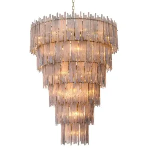 Saint Chandelier lampu gantung bulat 7 tier crystal strip smoky gold brass grand mewah Jakarta