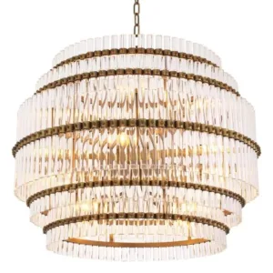 Scottsdale Chandelier lampu gantung bulat 4 tier crystal ribbed glass antique brass wide mewah Jakarta