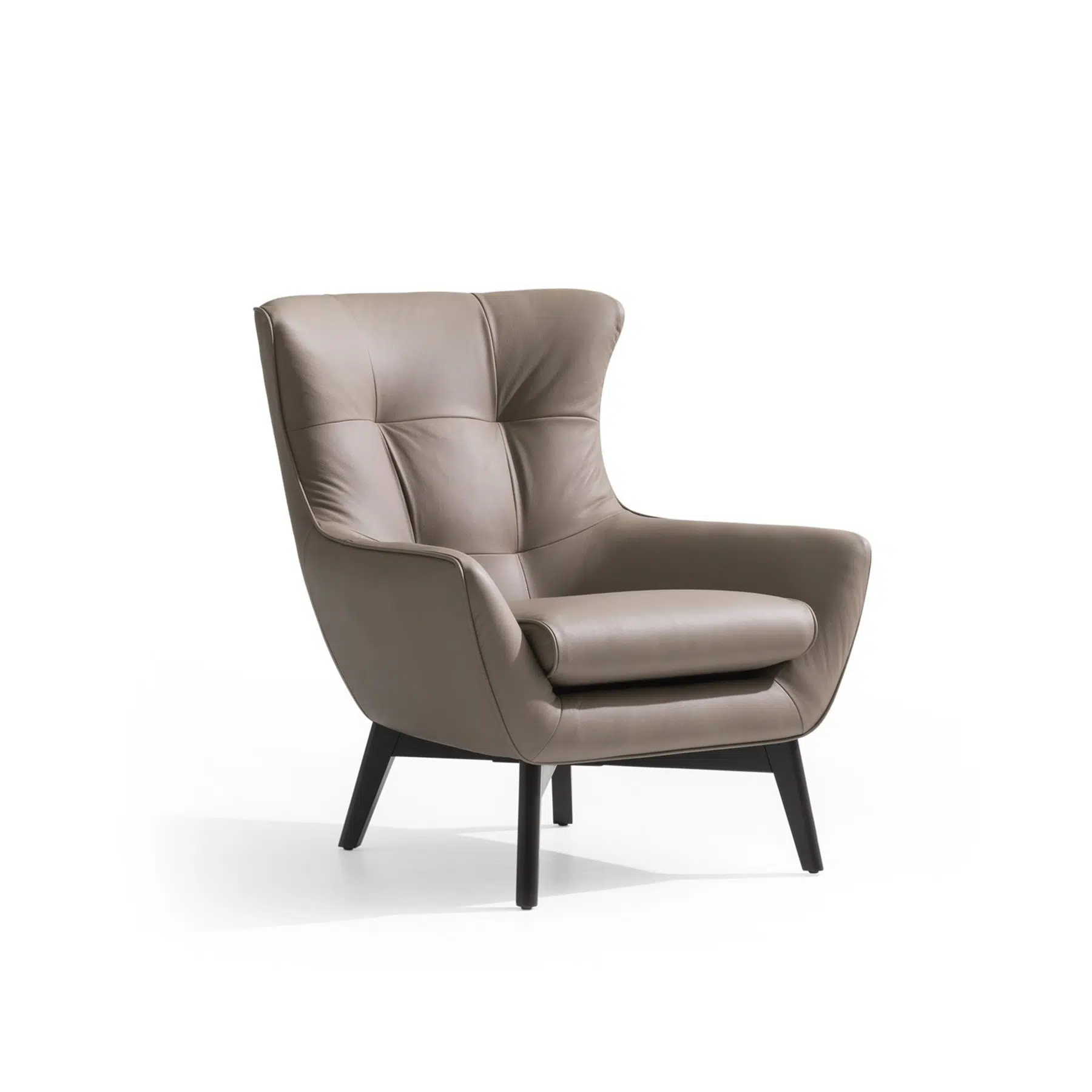 Maserati Armchair Maserati Armchair kursi sofa single wingback kulit taupe tufted kaki kayu hitam modern Jakarta