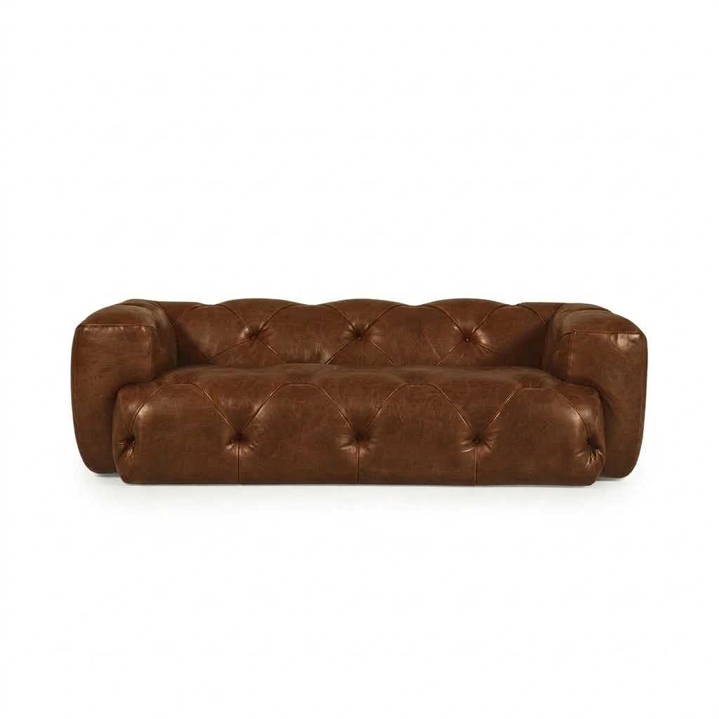 Roma Leather Sofa Brown Roma Leather Sofa Cokelat dengan Desain Chesterfield Modern