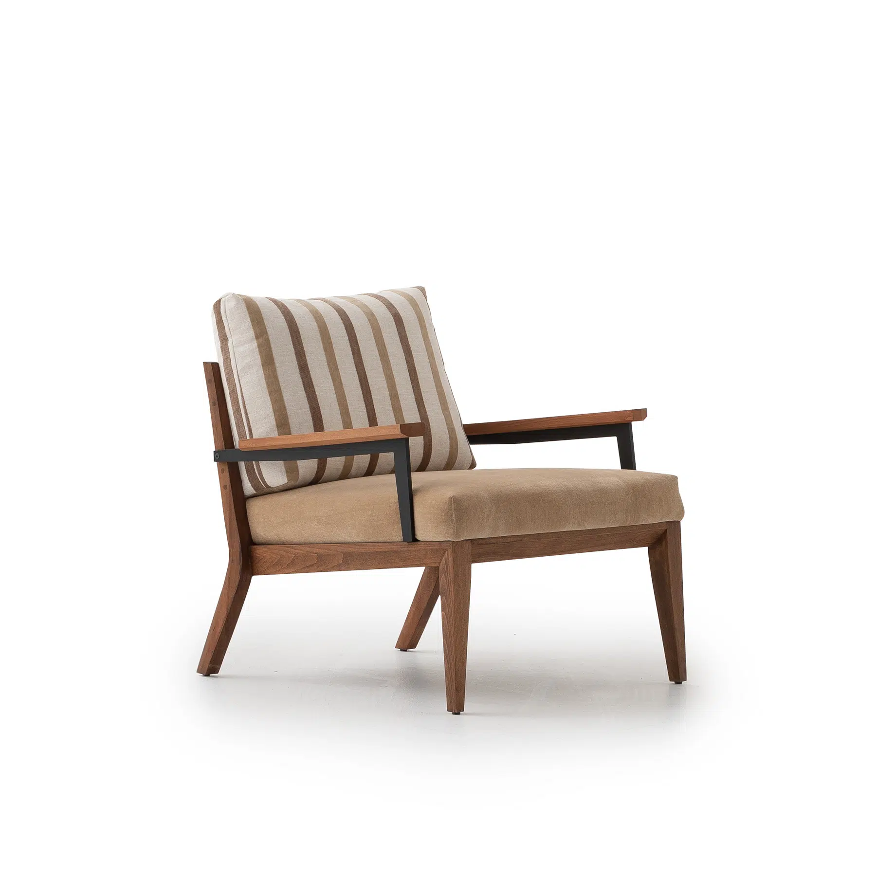 Vio Lounge Chair Vio Lounge Chair kursi santai rangka kayu teak natural besi hitam bantal stripe beige modern Jakarta