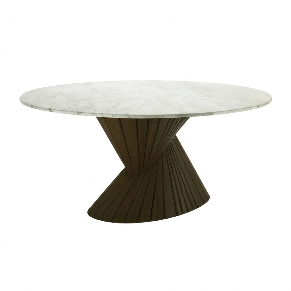 Kota Round Dining Table meja makan bulat marmer putih kaki bronze sculptural modern mewah Jakarta